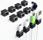 12-Pack Magnetic Cable Clips, Adhesive Cord Holder for Desk, Nightstand, Wall, Car - Organizes USB/HDMI/Charger Cables (No Residue, Black)
