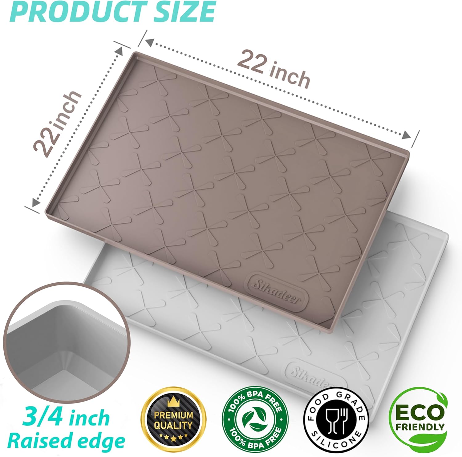 SIKADEER 22" x 22" Under Sink Mat Waterproof, Silicone Mat Kitchen Drawer Shelf and Cabinet Liner, Sink Protector for Kitchen Organizers and Storage, Boot Tray Pet Food Mats