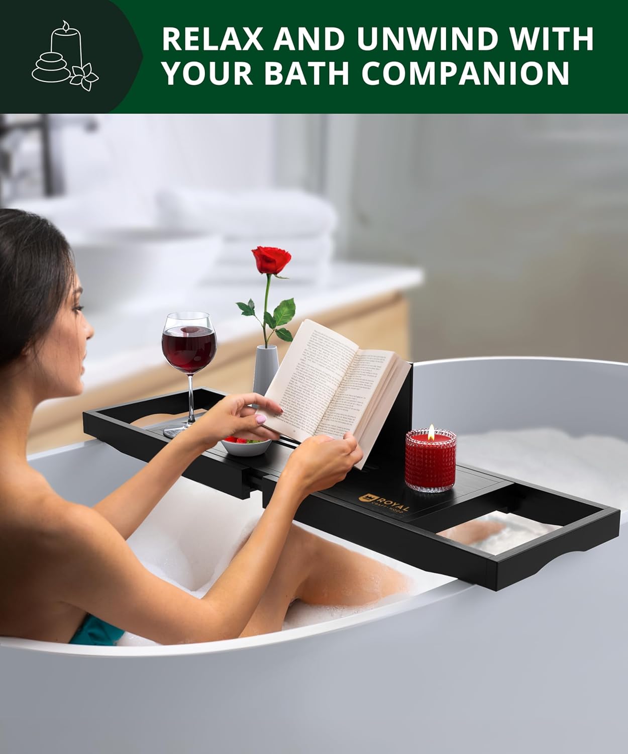 ROYAL CRAFT WOOD Premium Bathtub Tray - Expandable Bath Tray for Tub - Luxury Bathtub & Bathroom Accessories