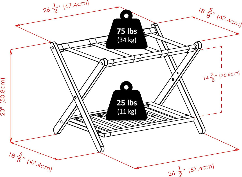 Winsome Reese Luggage Rack with Storage Shelf, for Guest Room, No Assembly, Cappuccino