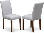 East West Furniture AMAB3-AWA-05 3 Piece Kitchen Table Set for Small Spaces Contains a Round Dining Room Table with Pedestal and 2 Grey Linen Fabric Parsons Chairs, 36x36 Inch, Walnut