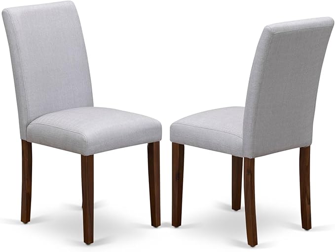 East West Furniture DMAB3-AWA-05 3 Piece Dinette Set for Small Spaces Contains a Round Dining Table with Dropleaf and 2 Grey Linen Fabric Parson Dining Chairs, 42x42 Inch, Walnut