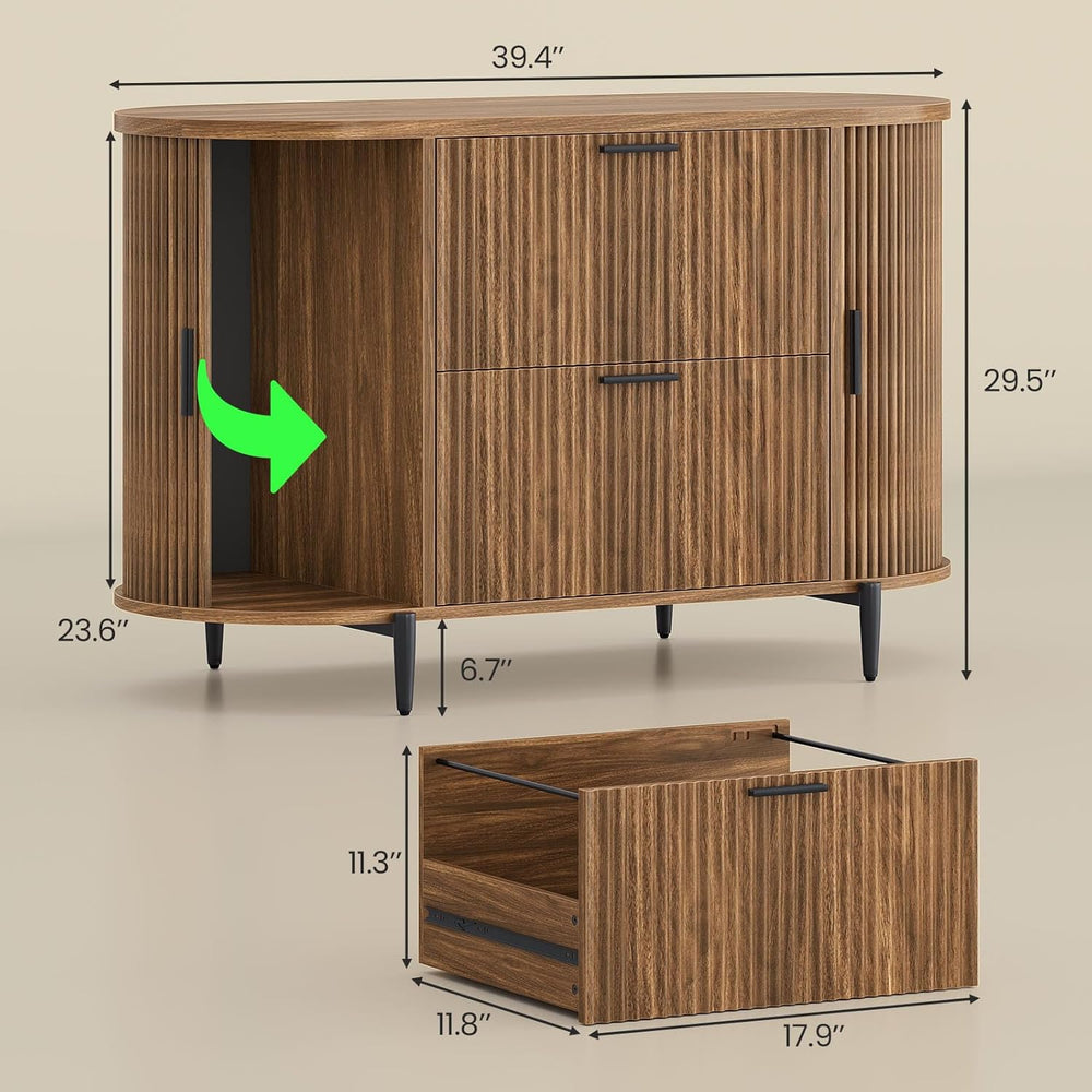 SEDETA Fluted 2 Drawer File Cabinet with 2 Sliding Door for Home Office | 39....