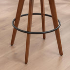 LUNLING 26” Counter Height Stools Set of 2,Mid Century Modern Bar Stools,Green PU Leather Kitchen Island Stool,Wood High Barstools Swivel with Back and Arms for Home Bar Furniture