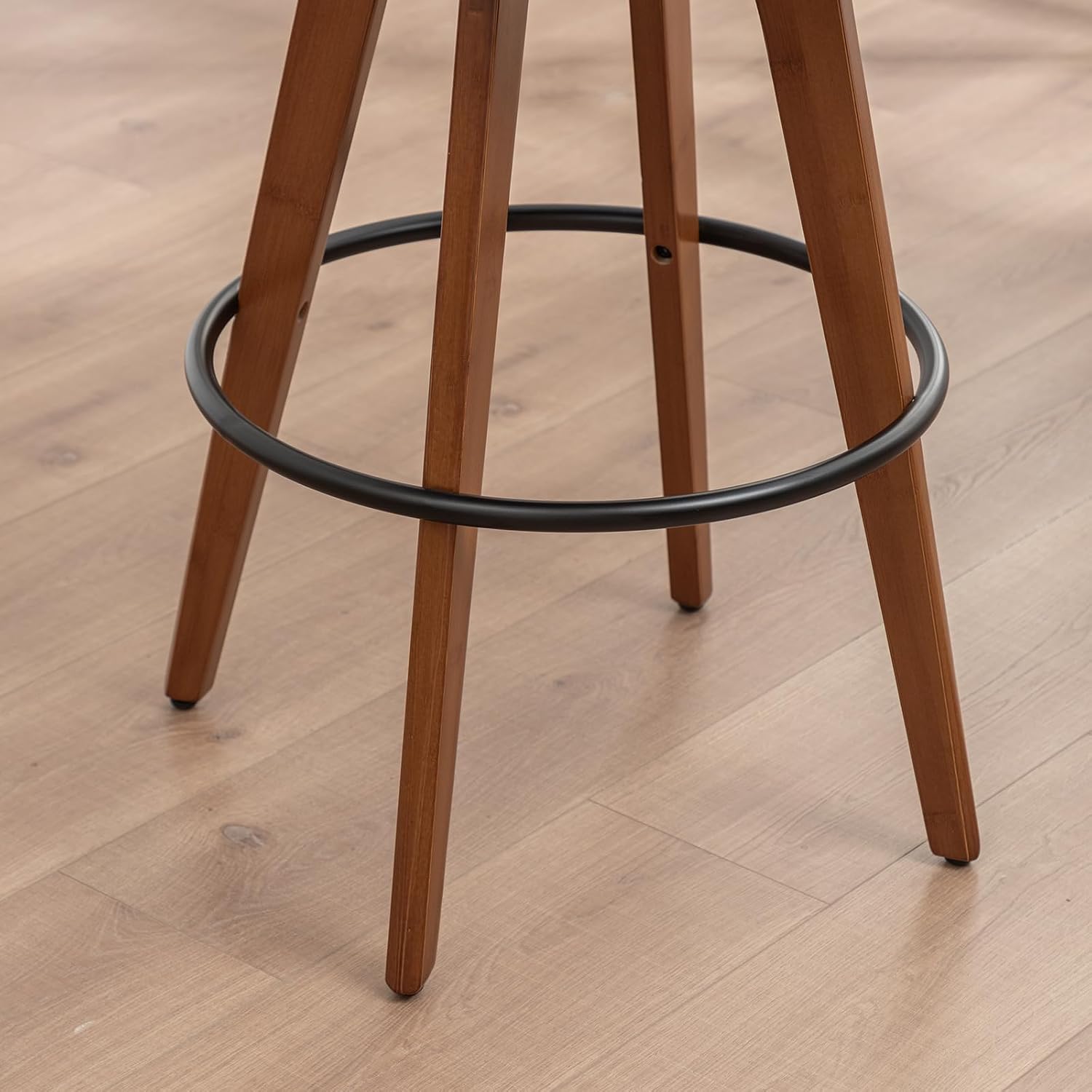 LUNLING 26” Counter Height Stools Set of 2,Mid Century Modern Bar Stools,Green PU Leather Kitchen Island Stool,Wood High Barstools Swivel with Back and Arms for Home Bar Furniture