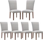 Stylish Dining Chairs Set of 6, Upholstered Parsons Dining Room Chair with Nailhead Trim, Kitchen Room Chair with Thick Cushions and Wood Legs, Nailhead Trim, Light Grey