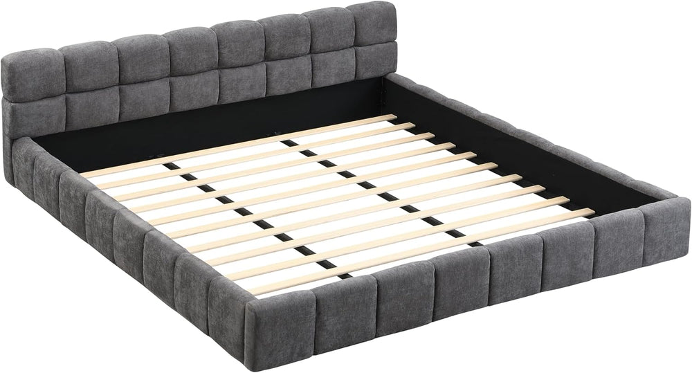 Merax King Size Elegant Chenille Upholstered Platform Bed with Thick Headboar...