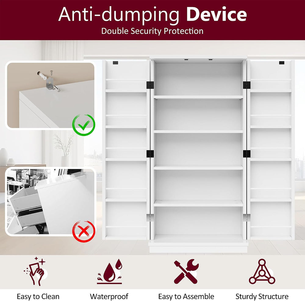 SUNLEI 47" Kitchen Pantry Storage Cabinet, Modern Freestanding Pantry St...