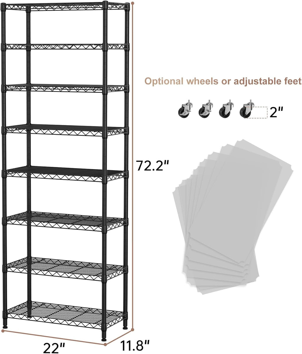 SINGAYE 8 Garage Heavy Duty Shelving Unit Kitchen Pantry Close Home Organizers and Storage Bathroom Shelf Laundry Room Organization Industrial Book Metal Wire Adjustable Shelves