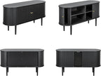 WERMO 55'' Black Sideboard Cabinet with Doors and Shelves - Black Cabinet for Living Room, Bedroom, Entryway and Office Credenza. Kitchen Buffet, Modern Media Console Table with Storage (Black Oak)