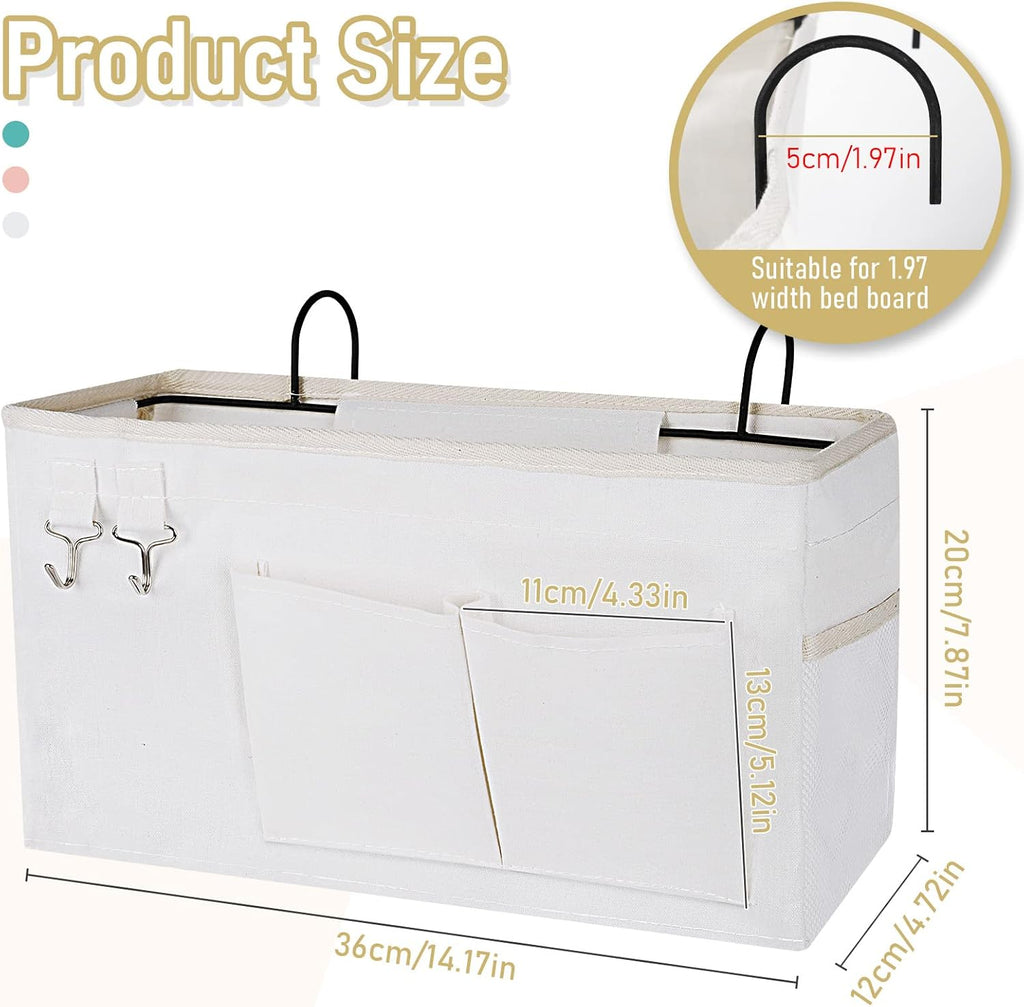 Bedside Caddy Bedside Organizer Hanging Storage Bag for Bunk College Dorm Bed and Hospital Beds with Magazine Water Bottle Phone Holder (2Pack White)