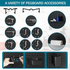 Metal Peg Board Kit with 1/4" Pegboard Accessories, 6 Pack 12"X24" Pegboard and 264PCS Extra Thick Pegboard Accessories,Wall Organizer Peg Board Panels Tool Organizer Storage System (Black)