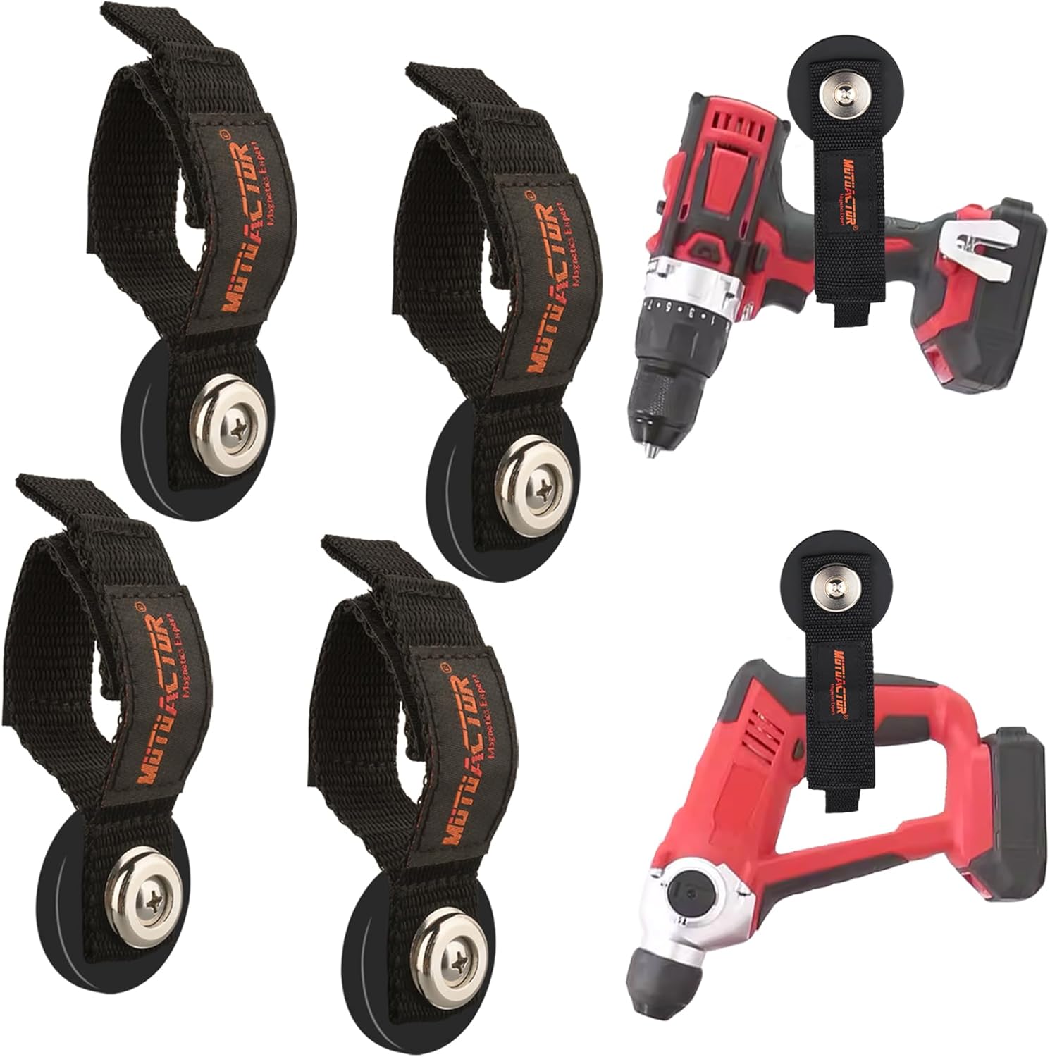 MUTUACTOR Strong Magnetic Hooks with Storage Straps, Φ1.96” Anti-Slip Rubber Coated Heavy Duty Hooks,4PCS Universal Carrying Storage Extension Cords, Hoses, Ropes Organization in Garage Workshop RVs