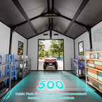 8x8 Shed with Floor, Heavy-Duty Plastic Resin Sheds & Outdoor Storage, Garden Tool Shed for Backyard, Patio, Bike Storage with Lockable Awning Windows & Reinforced Steel Frame（23-Gauage