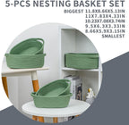 CubesLand Small Storage Basket Cotton Rope Organizer Baskets for Shelves | Set of 5 Decorative Closet Storage Bins with Handle for Countertop, Toilet Paper Basket for Toilet Tank Top, Green Basket