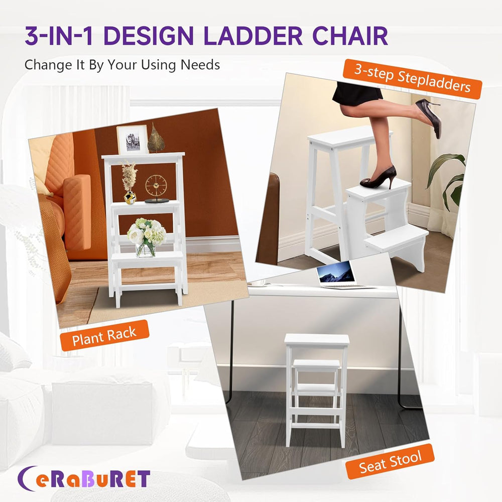 Solid Wood Folding Library Ladder Chair, Lightweight Portable Multifunctional...