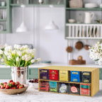 TIMIEEYA Tea Bag Organizer - Bamboo Tea Storage Organizer With Drawer 2 Layer, Tea Organizer for Tea Bags Natural Wood & Acrylic for Countertop Office Kitchen Cabinet Pantry