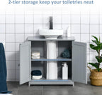 kleankin 23.5" Pedestal Sink Storage Cabinet, Freestanding Bathroom Under Sink Cabinet with U-Shape Cut-Out and Adjustable Shelf, Gray