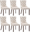 Velvet Dining Chairs Set of 6, Upholstered Dining Room Chairs with Nailhead Ring Pull Trim, Button Tufted Wing Back Chairs for Dining with Solid Wood Legs for Kitchen Dining Room(Beige)
