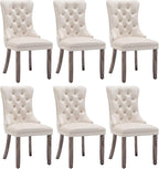 Velvet Dining Chairs Set of 6, Upholstered Dining Room Chairs with Nailhead Ring Pull Trim, Button Tufted Wing Back Chairs for Dining with Solid Wood Legs for Kitchen Dining Room(Beige)