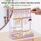 DreamGenius Jewelry Organizer Stand with Velvet Ring Holder, 4 Tier Jewelry Holder Organizer with 15 Hooks for Necklaces and 16 Holes for Earrings, Purple