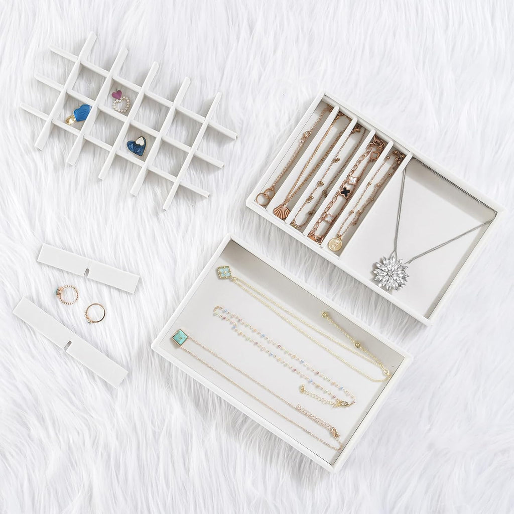 ProCase Stackable Jewelry Organizer Trays for Drawers, Jewelry Drawer Inserts Container Display Case Storage for Earring Necklace Rings Bracelet with Removable Dividers -Warmwhite, 6 Layers