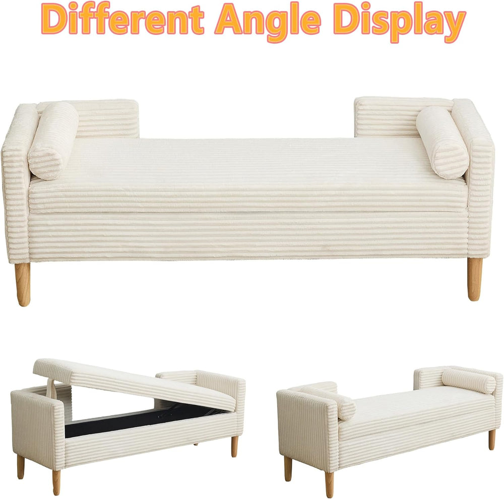 Corduroy Bed End Ottoman Bench with Storage,Upholstered Storage Benches with ...