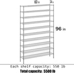 14" Deep x 60" Wide x 96" Height Wire Shelving Kit | 10-Tier | NSF Commercial Storage Rack Unit