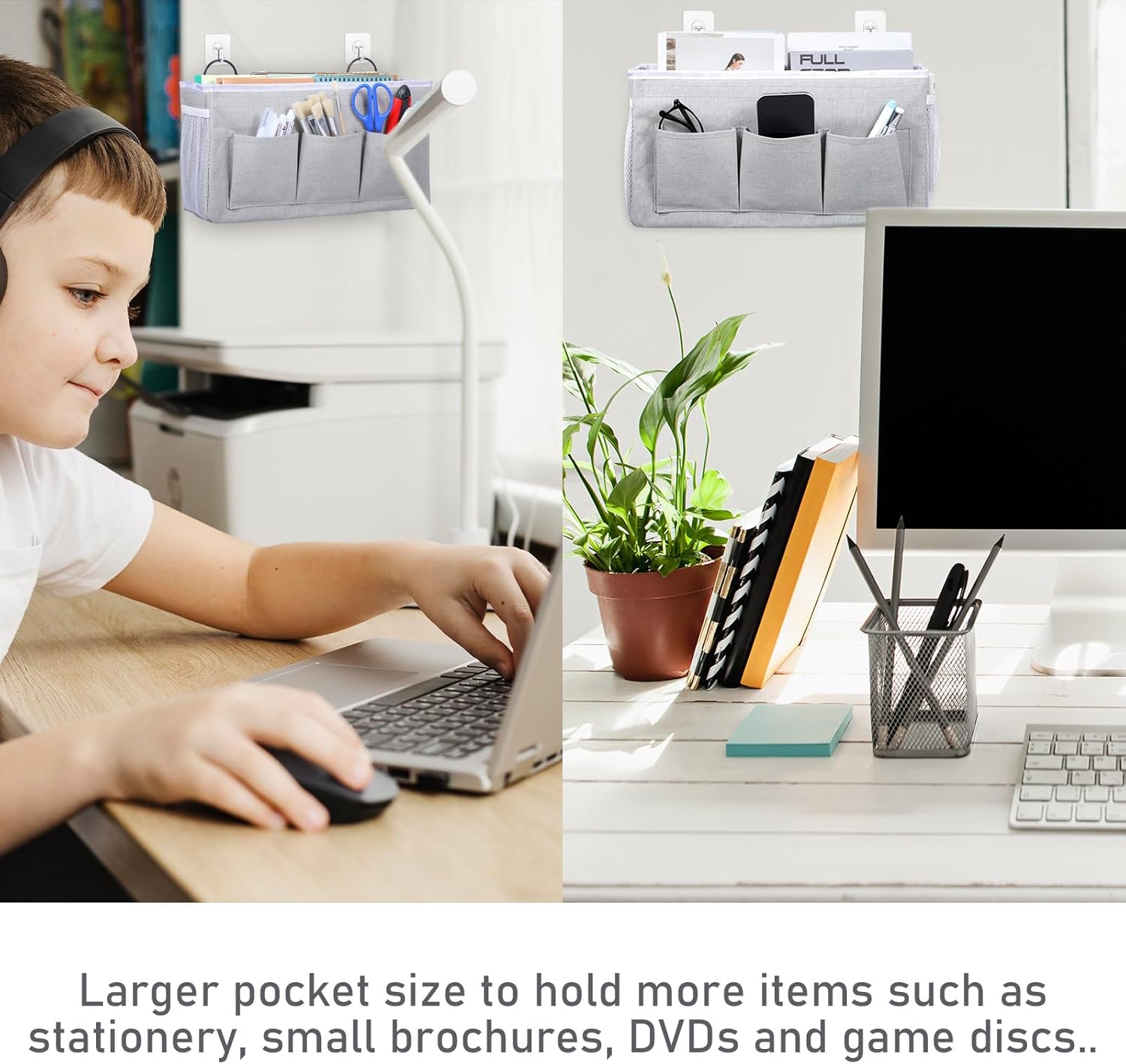2pcs 3-Pockets Large Wall Hanging Organizer Bag, Linen Fabric Door Hanging Storage Baskets with Pockets, Waterproof Bin for Kitchen, Bedroom, Office, RV Camper