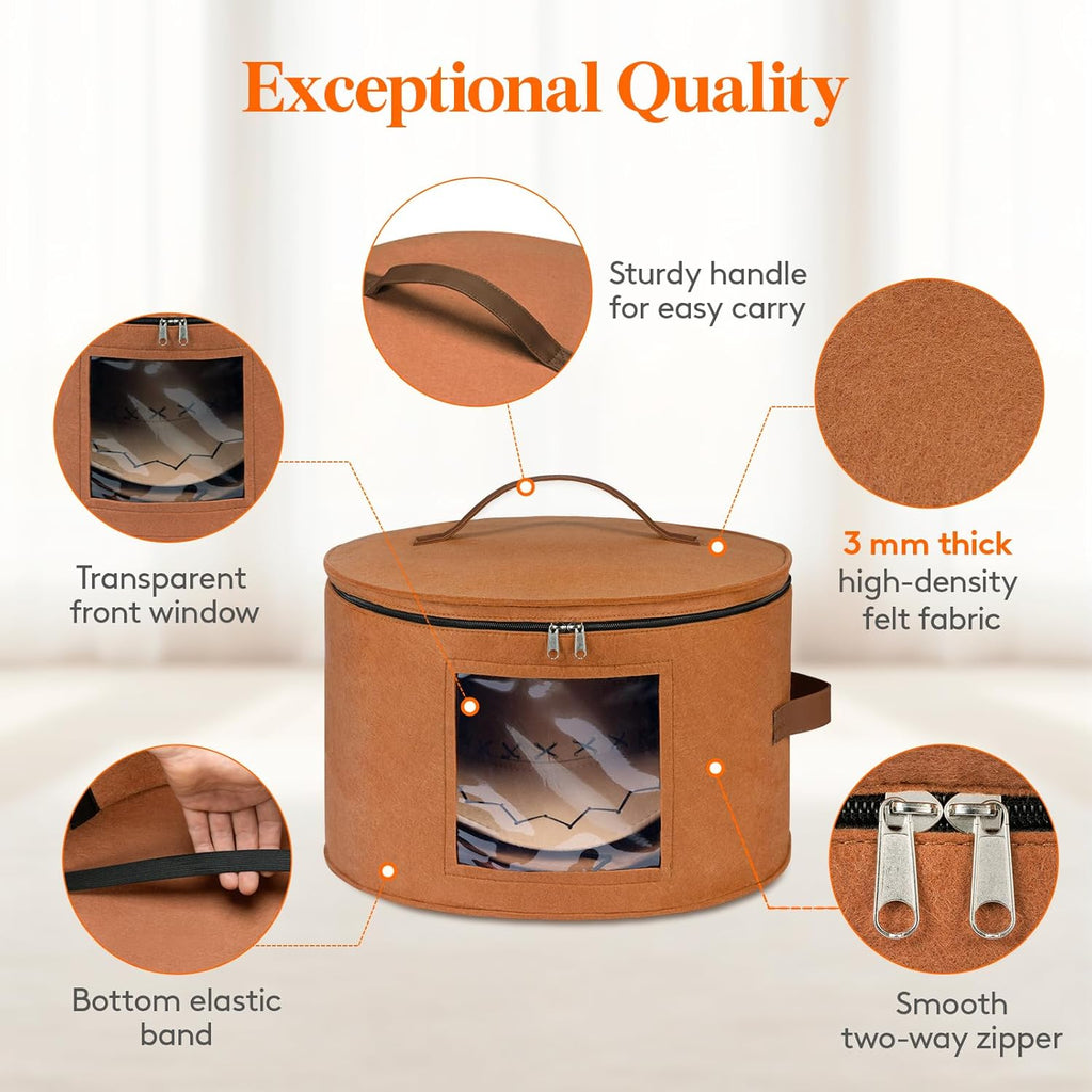 Lifewit Round Cowboy Hat Box for 7 Caps, Large Felt Hat Organizer Bag for Men & Women Storage, Baseball Cap Container with Dustproof Lid for Travel, Foldable 16.5" D x 10.6" H Carrier, 2 Pack, Brown