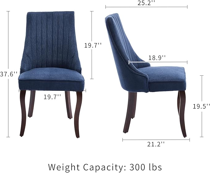 Modern Dining Chairs Set of 4, Mid Century Kitchen & Dining Room Chairs, Linen Upholstered Kitchen Chairs with Wood Legs, Sillas de Comedor, Easy Assembly, Blue, 4 Pieces