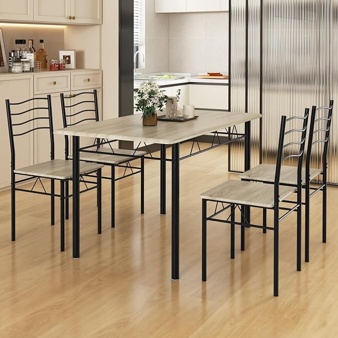 Giantex 47-inches Dining Table Set for 4, Rectangular Kitchen Table with 4 Dining Chairs, Metal Frame, 5-Piece Space-Saving Dinette Set for Small Space, Dinner, Breakfast Nook, Apartment