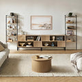 mopio Norwin 4 Piece Entertainment Center with Storage, 70" TV Stand, Industrial Modern Television Accent Cabinet, Oak Wood Media Console Table with 5-Tier Shelf Bookcase (5-Tier Display Set)