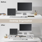 Fenge Dual Monitor Stand with 2 Drawers, 42.5 Inches Large Computer Riser for Desk, Adjustable Height Desk Shelf with Storage for Laptop, PC, TV, Printer