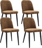 Upholstered Dining Chairs Set of 4, Chenille Mid Century Modern Fabric Dining Room Chair High-Back Padded Kitchen Chairs with Padded Seat and Metal Legs for Kitchen Dining Room Restaurant Cafe, Brown