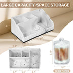 Marble Bathroom Countertop Organizer, Toothbrush Holders for Bathroom with 2PCS Qtip Holder Dispenser and Toothpaste Holder Drainage for Bathroom Accessories Organization Counter Vanity Storage