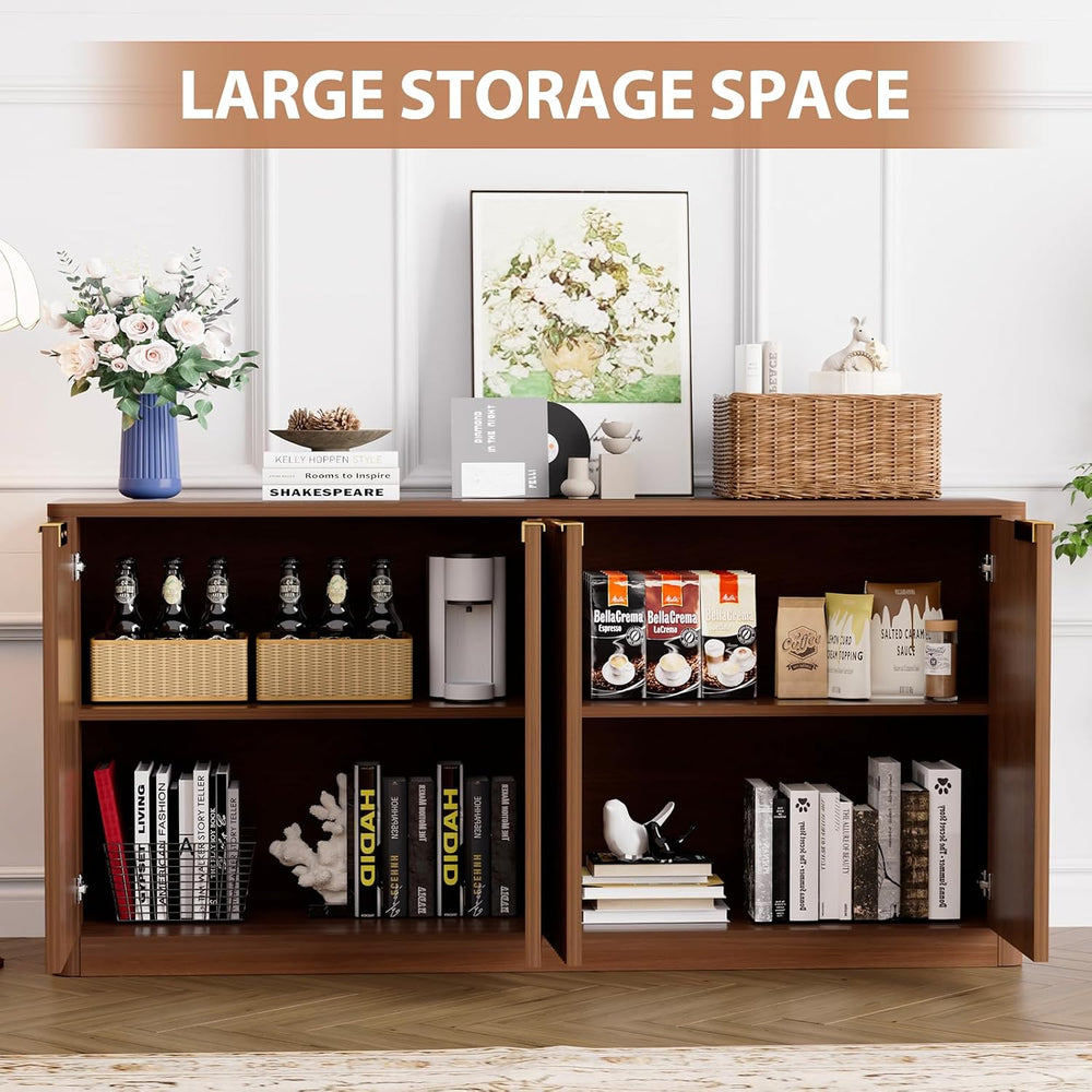 59" Fluted Buffet Sideboard Cabinet with Storage, Wooden 4-Door Sideboar...
