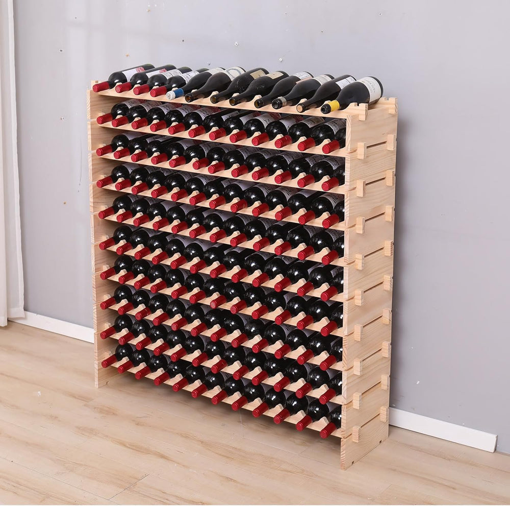 Wood Stackable Storage Modular Wine Rack Cabinet 144 Bottle freestanding Floo...