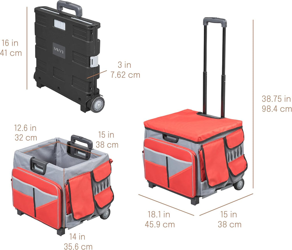 Mobile Utility Cart with Storage Organizer Bag, Rolling Cart, Red/Grey