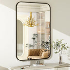 26 x 38 Inch Bathroom Mirror, Rounded Rectangular Vanity Mirror for Wall, Modern Mirror for Room Decor, Black Framed Wall-Mounted Mirrors for Home Decor, Hangs Horizontally or Vertically