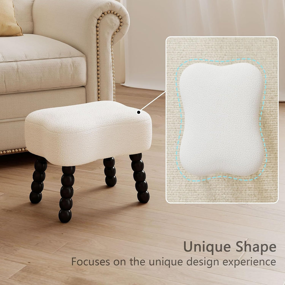 White Ottoman, Small Footrest with Storage Space, Unique Shaped Ottoman with ...