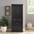 HomeStock Kitchen Pantry Cabinet - 30" Wide Storage - Distressed Black Finish