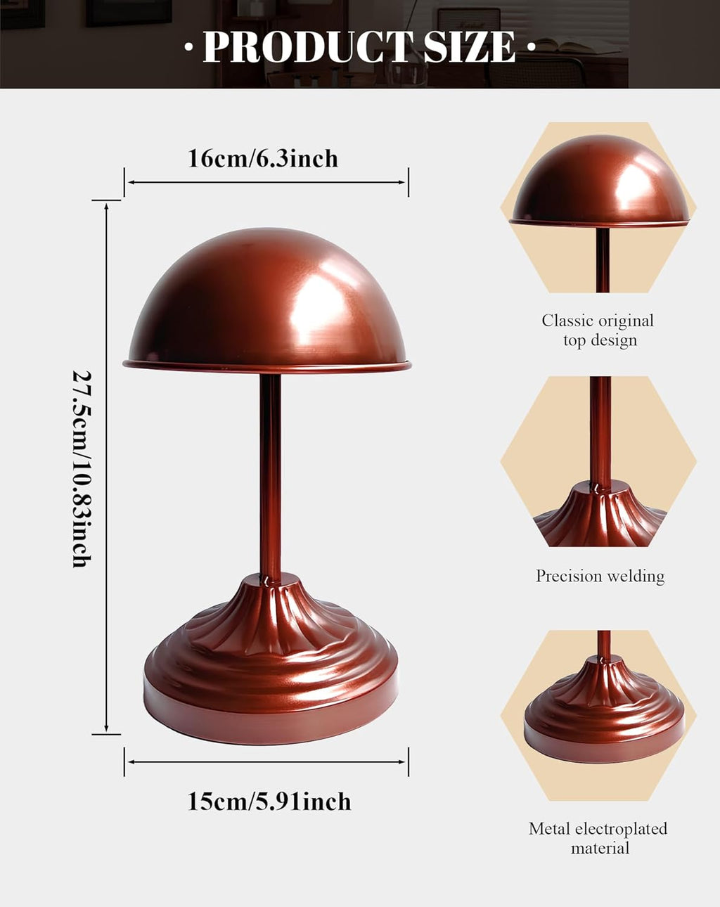 CHADWICK Vintage Dome-Shaped Hat Stand - Freestanding Hat Display Rack for Cowboy Hats, Wigs, and Caps - Antique Bronze Finish