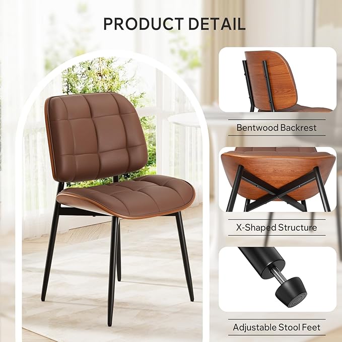 Dining Chairs Set of 2, Mid Century Modern Dining Room Chair, Upholstered Fau...