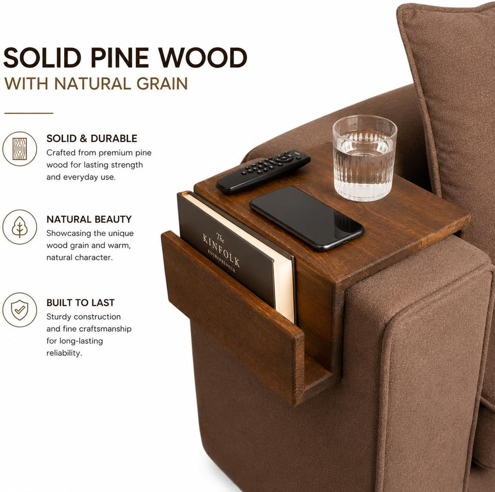 Wooden Sofa Armrest Mini Table & Storage Couch Arm Tray Side with Book or...