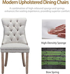 Dining Chairs Set of 6, Upholstered Tufted Linen Fabric Dining Room Chairs with High Back, Nailhead Trim and Solid Wood Legs, Modern Dining Chair for Dining Room, Kitchen(Beige)