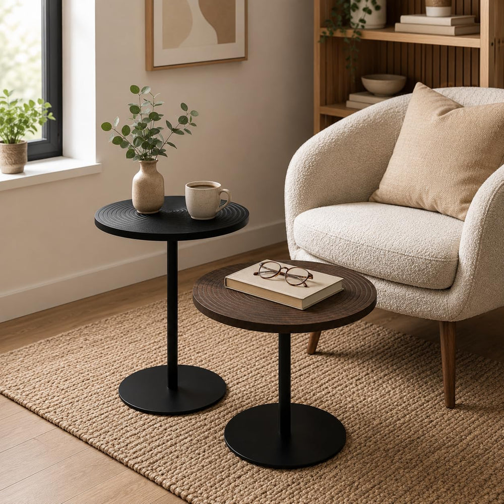 Round Side Table Set of 2, End Tables for Living Room Bedroom, Small Nesting ...