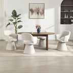 360° Swivel Dining Chair with Arms Set of 4, Chenille Upholstered Barrel Accent Kitchen Chairs with Hollow High Back Deskchair for Dining Room Bedroom Vanity, Beige