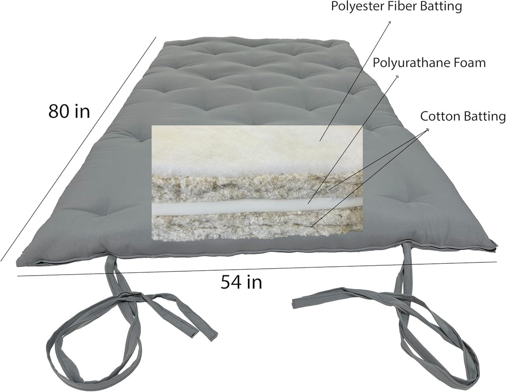 D&D Futon Furniture Gray Full Size Traditional Japanese Floor Rolling Mattress Tatami Topper Mat Sleepover Guest Bed, Foldable Cotton Cushion Pad Yoga Meditation