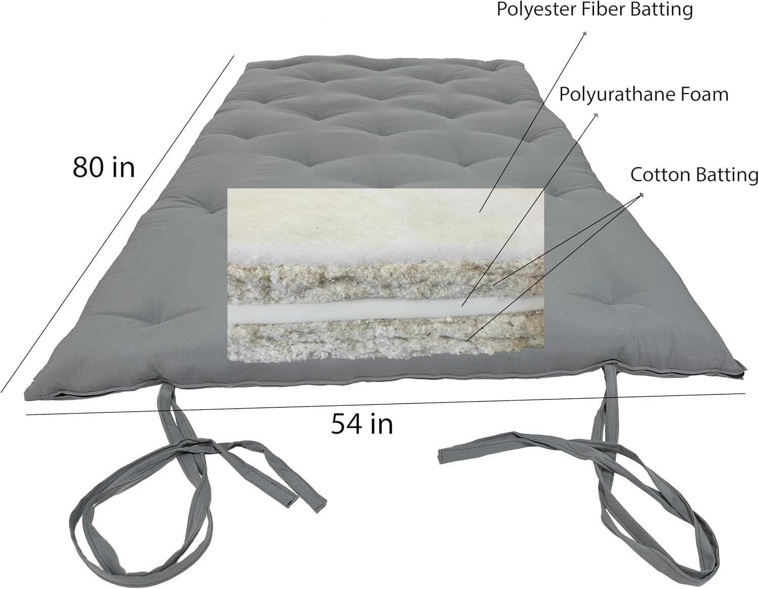D&D Futon Furniture Gray Full Size Traditional Japanese Floor Rolling Mattress Tatami Topper Mat Sleepover Guest Bed, Foldable Cotton Cushion Pad Yoga Meditation